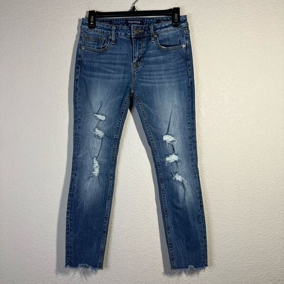 Vigoss Womens Blue Distressed Denim Jeans The Chealsea Crop Skinny Size 26 - Picture 1 of 9